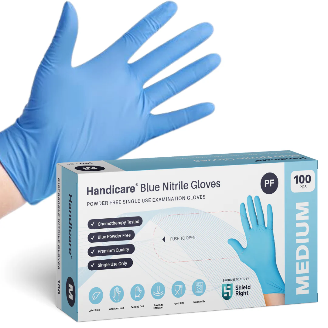 Handicare Blue Nitrile Powder Free Single Use Examination Gloves (1000 per carton)