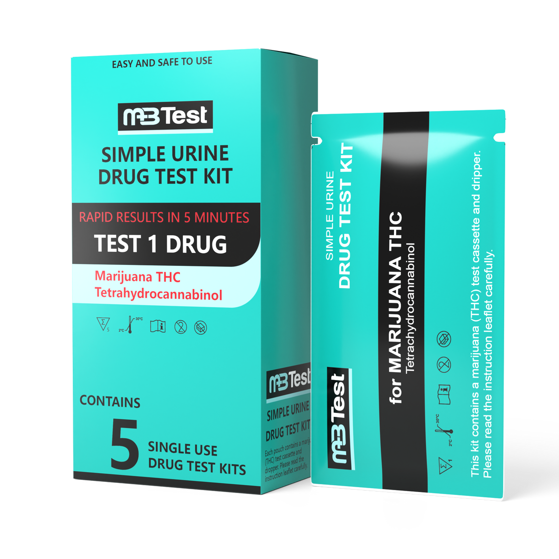 MBTest Simple Urine Drug Test Kits - Marijuana THC (5 pack)