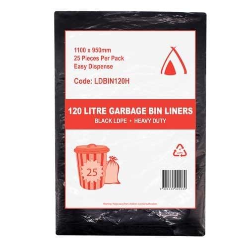 120 litre Black Heavy Duty LDPE Garbage Bin Liners (100 per carton)