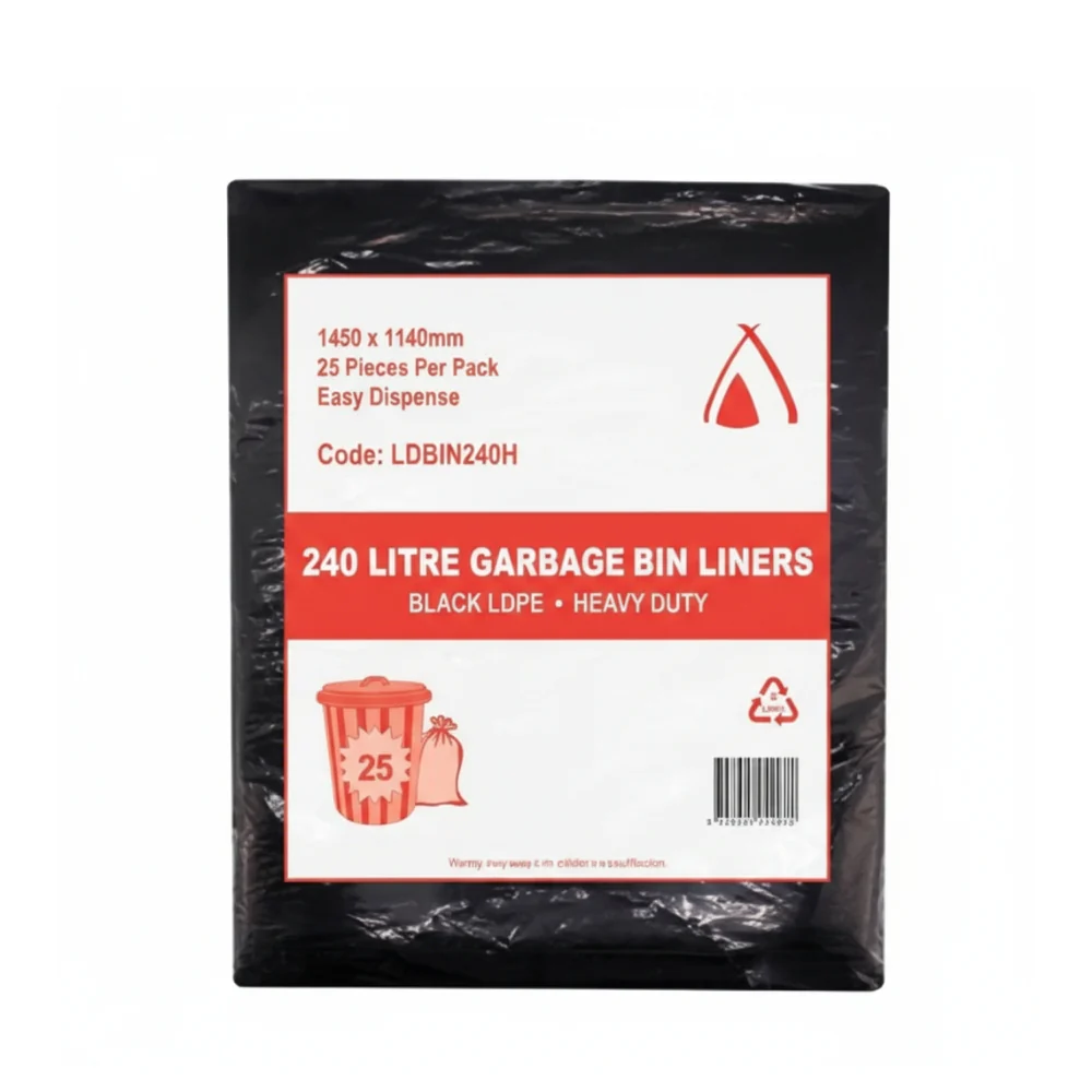 Tailored 240 litre Black Heavy Duty LDPE Garbage Bin Liners (100 per carton)